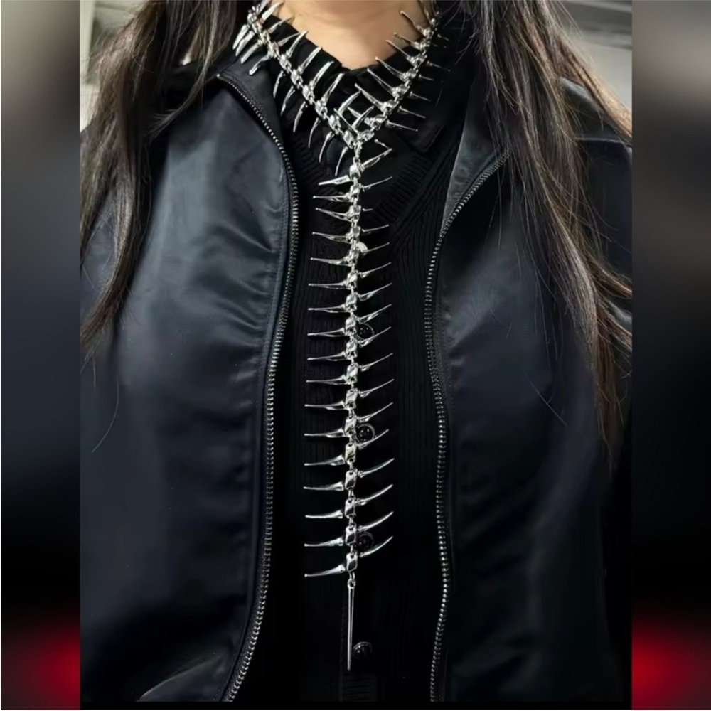 Couture Spike Fishbone Necklace - Picture 3 of 7